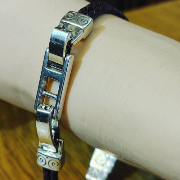 Believe In Yourself Bracelet Brighton Dark Brown Braided Leather Silver Accents - Picture 4 of 14